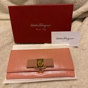 Salvatore Ferragamo Pink Bow Leather Wallet w/ Box